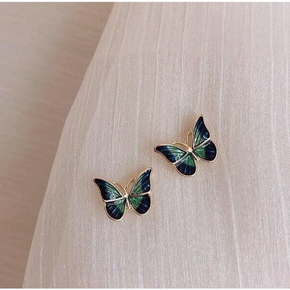 Jewelry - Sweet Green Enamel Butterfly Stud Earrings